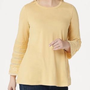 LOGO Lori Goldstein Cotton Modal embroidered sleeve top size large